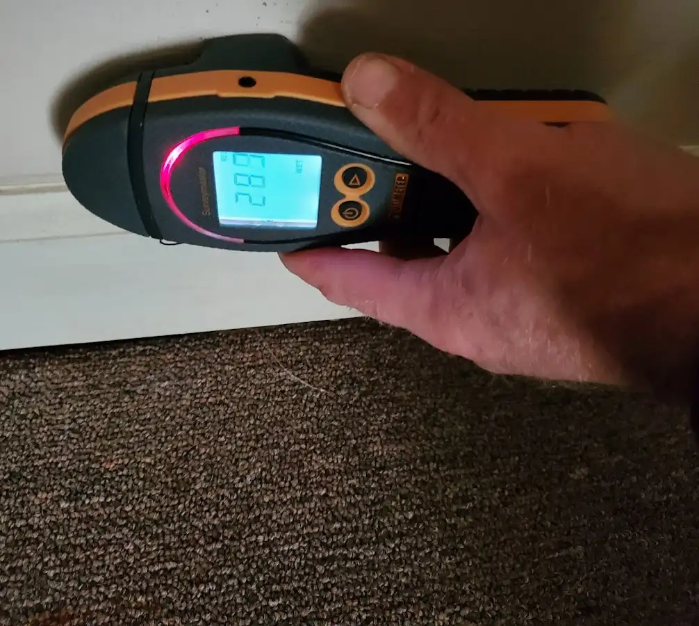 Moisture detection at baseboard during Storm Damage Restoration in Devils Lake